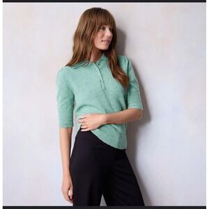 Lauren Conrad Women's Mint Green Collared Henley Sweater Size Medium Old Money